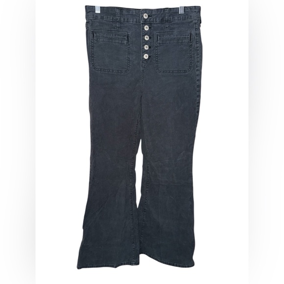 American Eagle Outfitters Pants - American Eagle Corduroy Pants Gray Super Hi-Rise Flare Leg Button Fly 10 Short